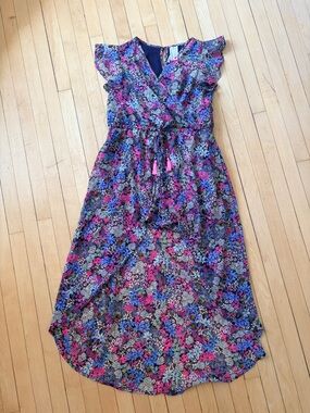 Japna Pink & Blue Floral Sheer Maxi Dress with integrated shorts